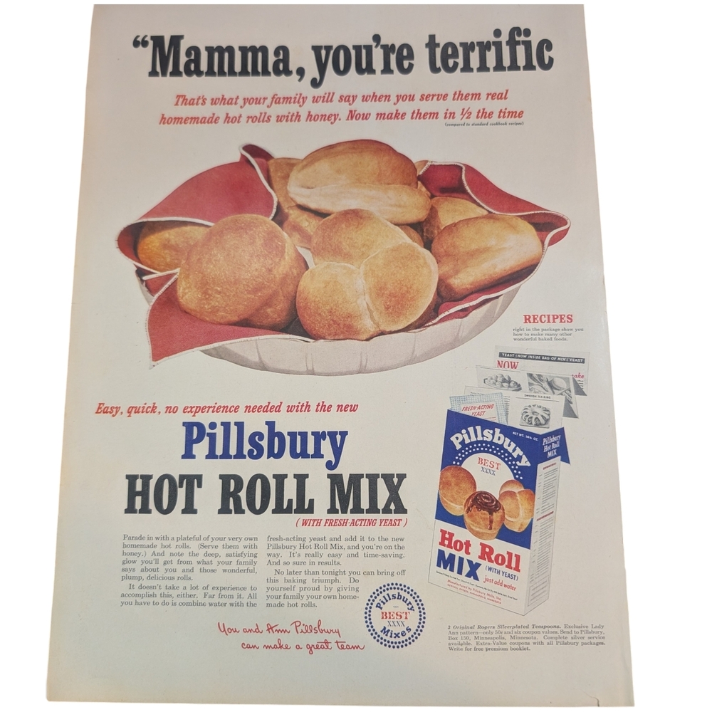 1950 Pillsbury Hot Roll | Hormel Chili - Full Page Color Adverts